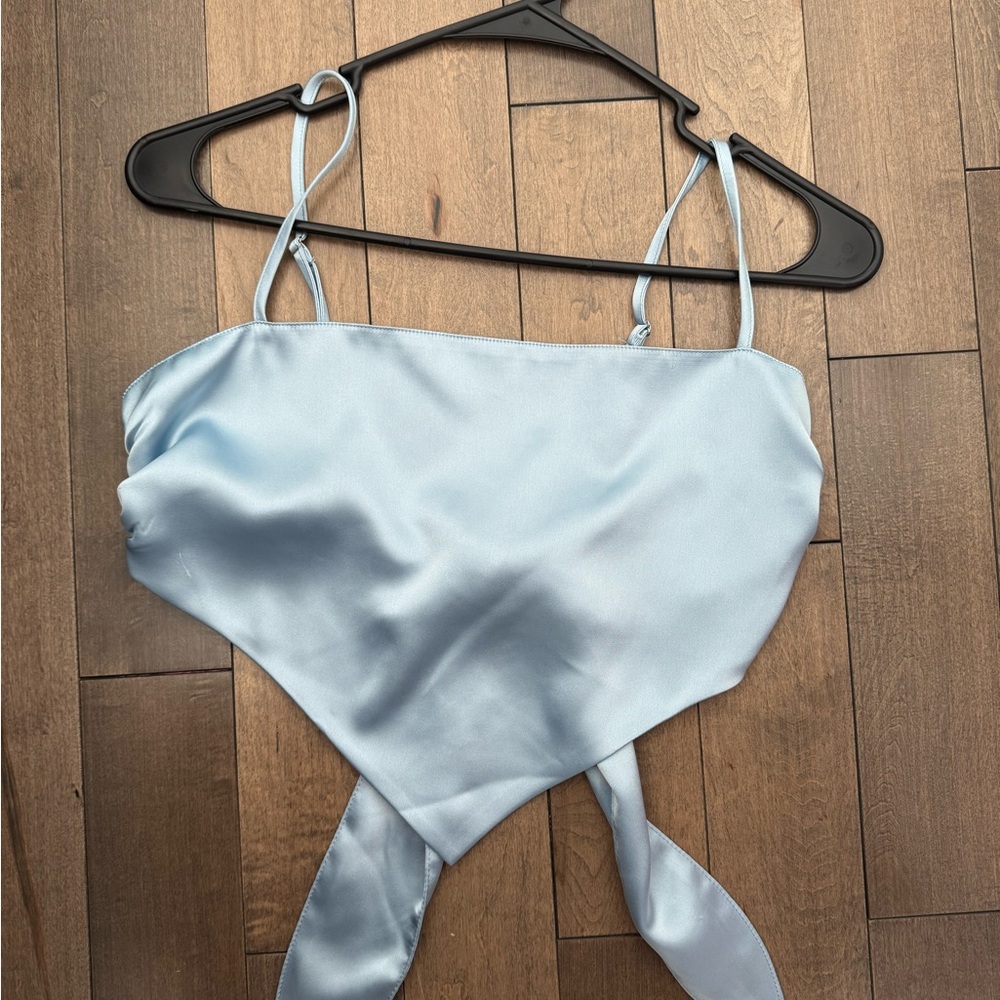 Light Blue Satin Crop Top